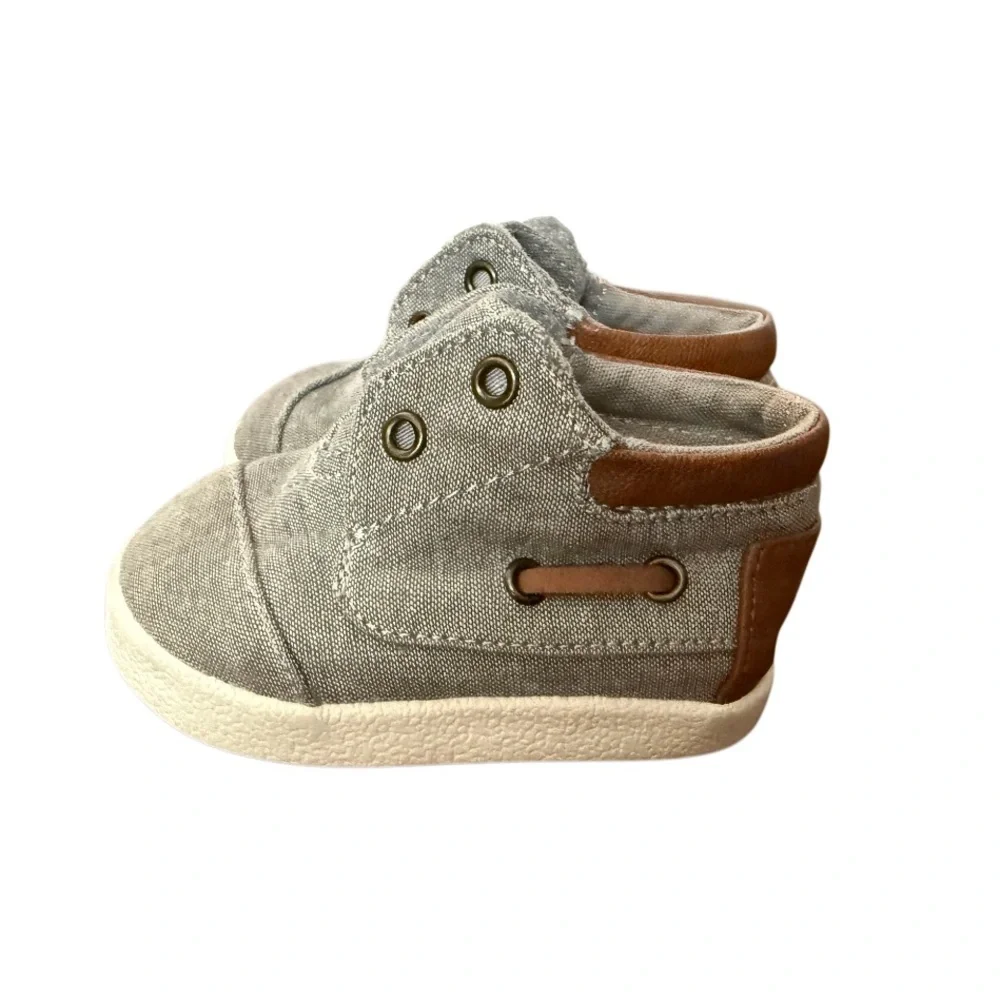 Toms Kids Bimini Canvas High-Top Shoes in Gray and Tan-Size 4